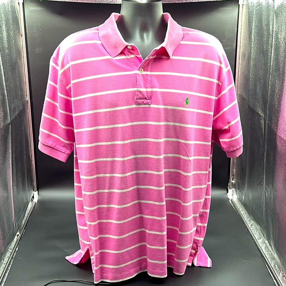Polo by Ralph Lauren polo shirt. Size 1XB. Men. Pink/white stripes. Like New!